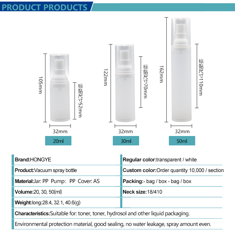 20 30 50ml PP Transparent Airless Spray Bottle view 4